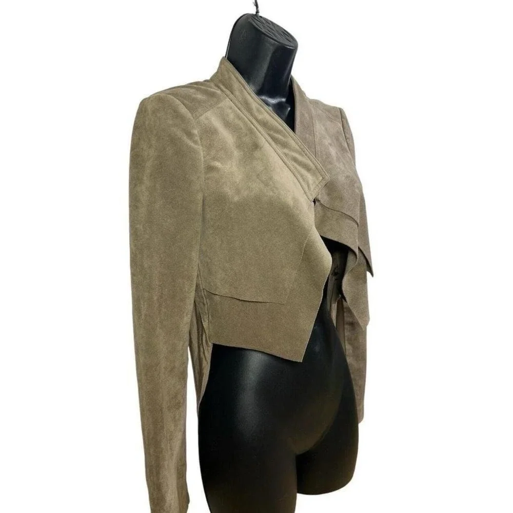 BCBG MAXAZRIA‎ Norton khaki hilo faux suede cropped jacket sz XS
